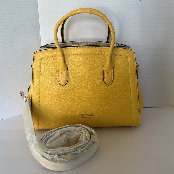 Kate Spade New York Knott Lemon Yellow Pebbled Leather Medium Satchel Crossbody - Picture 9 of 11